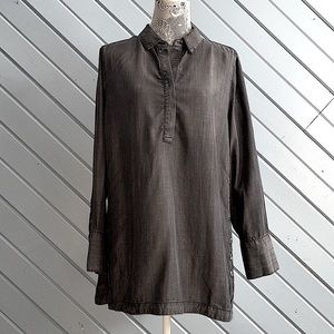 Chico’s charcoal grey chambray long sleeve tunic top